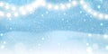 Christmas background with glittering sparkling snowflakes, snowdrifts and garland.Winter landscape.Vector illustration Royalty Free Stock Photo