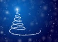 Christmas background, a glowing tree on blue. For posters, postcards, greeting, decoration on new year and Christmas.