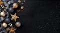 christmas background with gold balloons, stars, ribbons and christmas ribbon Royalty Free Stock Photo