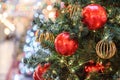 Decorated Christmas tree on blurred, sparkling and fairy background Royalty Free Stock Photo