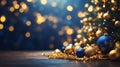 Christmas background with gold and blue Christmas balls with golden glitter. AI Generated Royalty Free Stock Photo