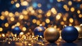 Christmas background with gold and blue Christmas balls with golden glitter. AI Generated Royalty Free Stock Photo