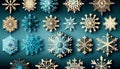 Christmas background-gold glitter snoflake on blue background for greeting card