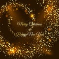 Christmas background with gold magic star dust. Round Spiral galaxy of golden star dust. Golden grainy abstract texture Royalty Free Stock Photo