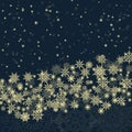 Christmas background with gold stars and gold snowflakes. Vector illustration.