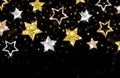 Christmas background. Gold stars vector banner. Shining silver gold bronze stars, new year xmas backdrop, card template Royalty Free Stock Photo