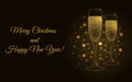 Christmas background with gold tinsel wine glasses