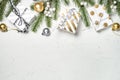 Christmas background with Gold and white present box and decorat Royalty Free Stock Photo