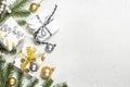 Christmas background with Gold and white present box and decorat Royalty Free Stock Photo