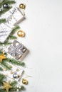 Christmas background with Gold and white present box and decorat Royalty Free Stock Photo