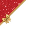 Christmas background with golden bow, text. Decorative elements
