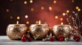 Christmas background with golden candles and red balls
