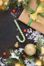 Christmas background with green and golden decoration Royalty Free Stock Photo