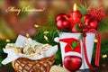 Christmas background, greeting card with burning candle and gingerbread cookies Royalty Free Stock Photo