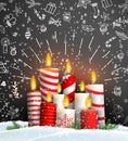 Christmas background with group of burning candles Royalty Free Stock Photo