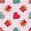 Christmas background. Hearts and gift box. Seamless pattern. Colorful vector Royalty Free Stock Photo