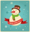 Christmas background with hipster snowman