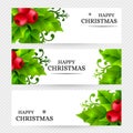 Christmas background with holly leaves decorations