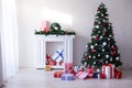 Christmas background Interior new year tree gifts winter postcard Royalty Free Stock Photo