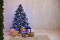 Christmas background Interior new year tree gifts winter postcard Royalty Free Stock Photo