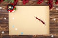 Christmas background.Kraft paper with copy space for holiday greetings photo or text. xmas festive card. Top view.New Year winter Royalty Free Stock Photo