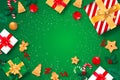 Christmas flat lay on green background Royalty Free Stock Photo