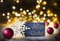 Christmas Background, Lights, Alles Gute Means Best Wishes Royalty Free Stock Photo