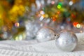 Christmas background, christmas lights, christmas silver ball Royalty Free Stock Photo