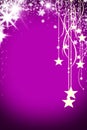 Christmas background with luminous garland with stars, snowflakes and place for text. Purple sparkly holiday background Royalty Free Stock Photo