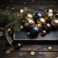 A christmas background made of gold with black as the primary color Royalty Free Stock Photo