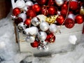 Christmas background with many red and silver balls Royalty Free Stock Photo