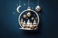 Christmas background with the moon, stars, and fir trees. Vector illustration. Generative AI Royalty Free Stock Photo