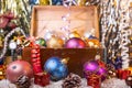 Christmas background with old wooden box Royalty Free Stock Photo