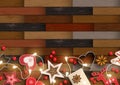 Christmas background with parquet pattern and decorations