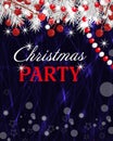 Christmas background party invitation template with fir white branches, beads and holly berry. Vector Royalty Free Stock Photo