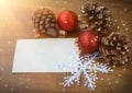 Christmas background with pine cones and red balls Royalty Free Stock Photo