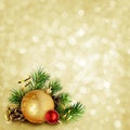 Christmas background with pine twigs, cones and balls Royalty Free Stock Photo