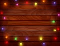 Christmas background - Planked wood with lights Royalty Free Stock Photo