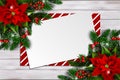 Christmas background with poinsettia and empty card Royalty Free Stock Photo