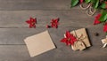 Christmas background with poinsettia and empty card with copy space for text Royalty Free Stock Photo