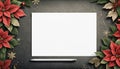 Christmas background with poinsettia and empty card with copy space for text Royalty Free Stock Photo