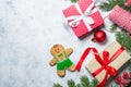 Christmas background with present and decorations. Royalty Free Stock Photo