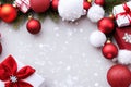 a christmas background with presents and ornaments on a white surface with snow flakes and snow flakes on the top Royalty Free Stock Photo