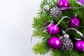 Christmas background with purple ornament, copy space. Royalty Free Stock Photo