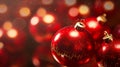 Christmas background with red balls and bokeh lights. Royalty Free Stock Photo