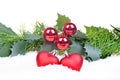 Christmas background with red balls, hearts Royalty Free Stock Photo