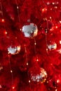 Red Christmas background with red and silver bouble ornaments Royalty Free Stock Photo