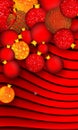 Christmas background with orange and gold ornament on orange and black wavy background. Royalty Free Stock Photo