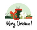 Christmas vector background with red and green gift boxes with ribbon bows. Royalty Free Stock Photo