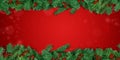 Christmas background red. Christmas tree branch borders with holly berries. Royalty Free Stock Photo